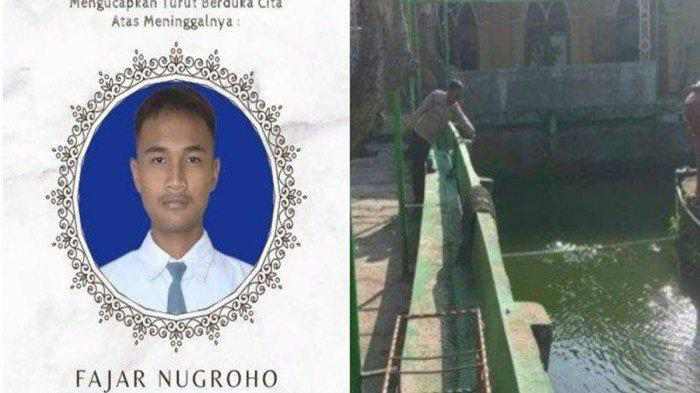 Kolase foto kolam SMA Negeri 1 Cawas dan ucapan duka atas tewasnya Fajar Nugroho. Ketua OSIS SMA Negeri 1 Cawas, Klaten, Jawa Tengah