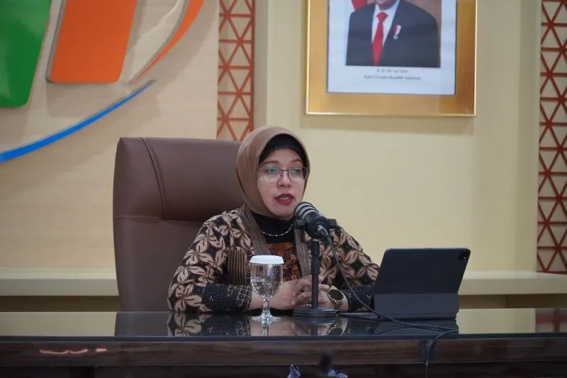 Plt Kepala BPS Amalia Adininggar Widyasanti saat konferensi pers Rilis BPS di Jakarta, Selasa (1/10/2024).